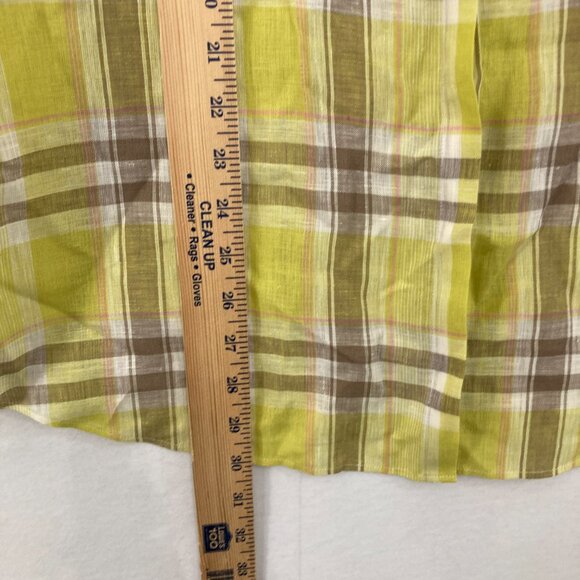 Lafayette 148 Large Parrot Green 100% Linen Plaid Relax Sabira Button Up Preppy - Picture 6 of 11